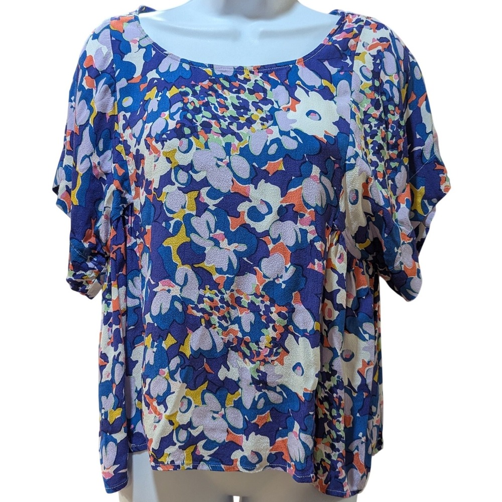 Anthropologie Maeve Milla Blouse Vibrant Blue Abstract Floral Print Top Small
